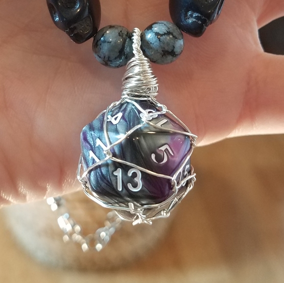 D20 Tourmaline Snowflake Obsidian Necklace - Picture 5 of 16